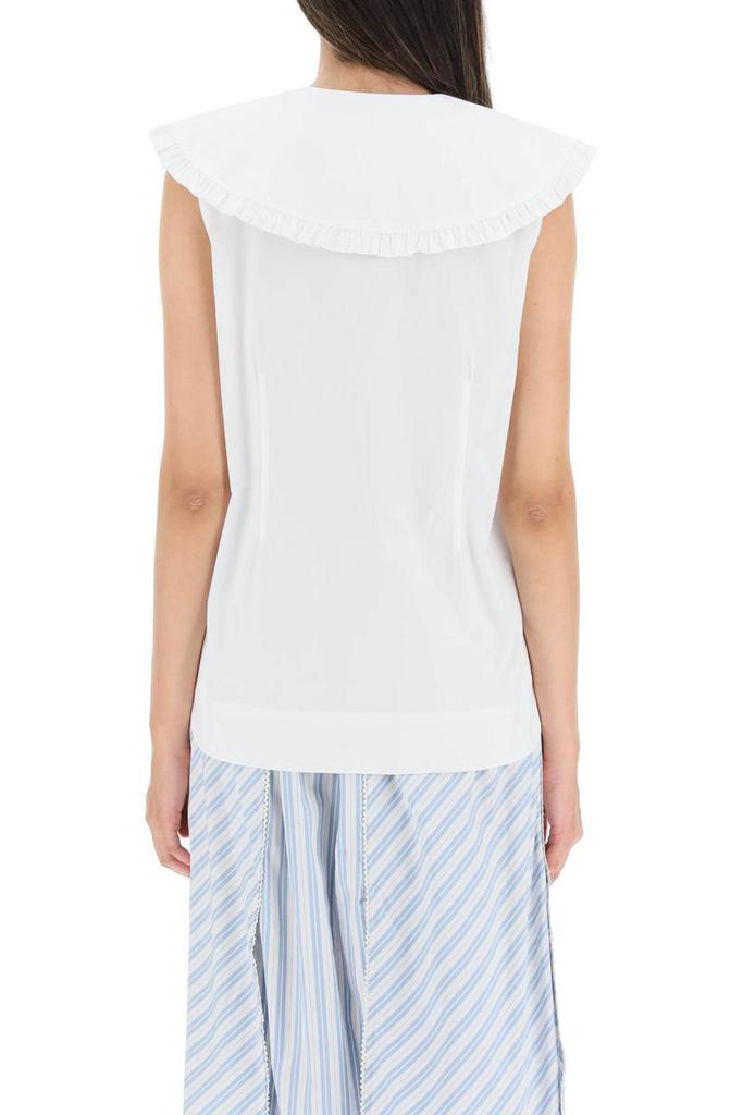 Ganni cotton sleeveless shirt with oversized collar商品第3张图片规格展示