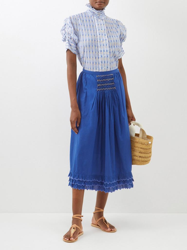 Yulia ruffle-hem cotton midi skirt商品第2张图片规格展示