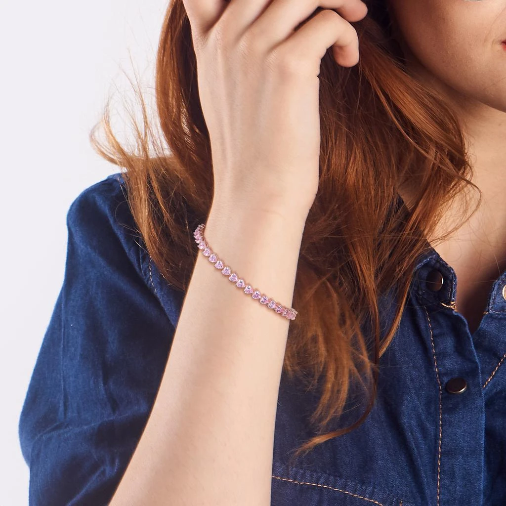 商品Mimi & Max|13 1/2 CT TGW Pear Shape Created Pink Sapphire Tennis Bracelet in Rose Plated Sterling Silver,价格¥451,第5张图片详细描述