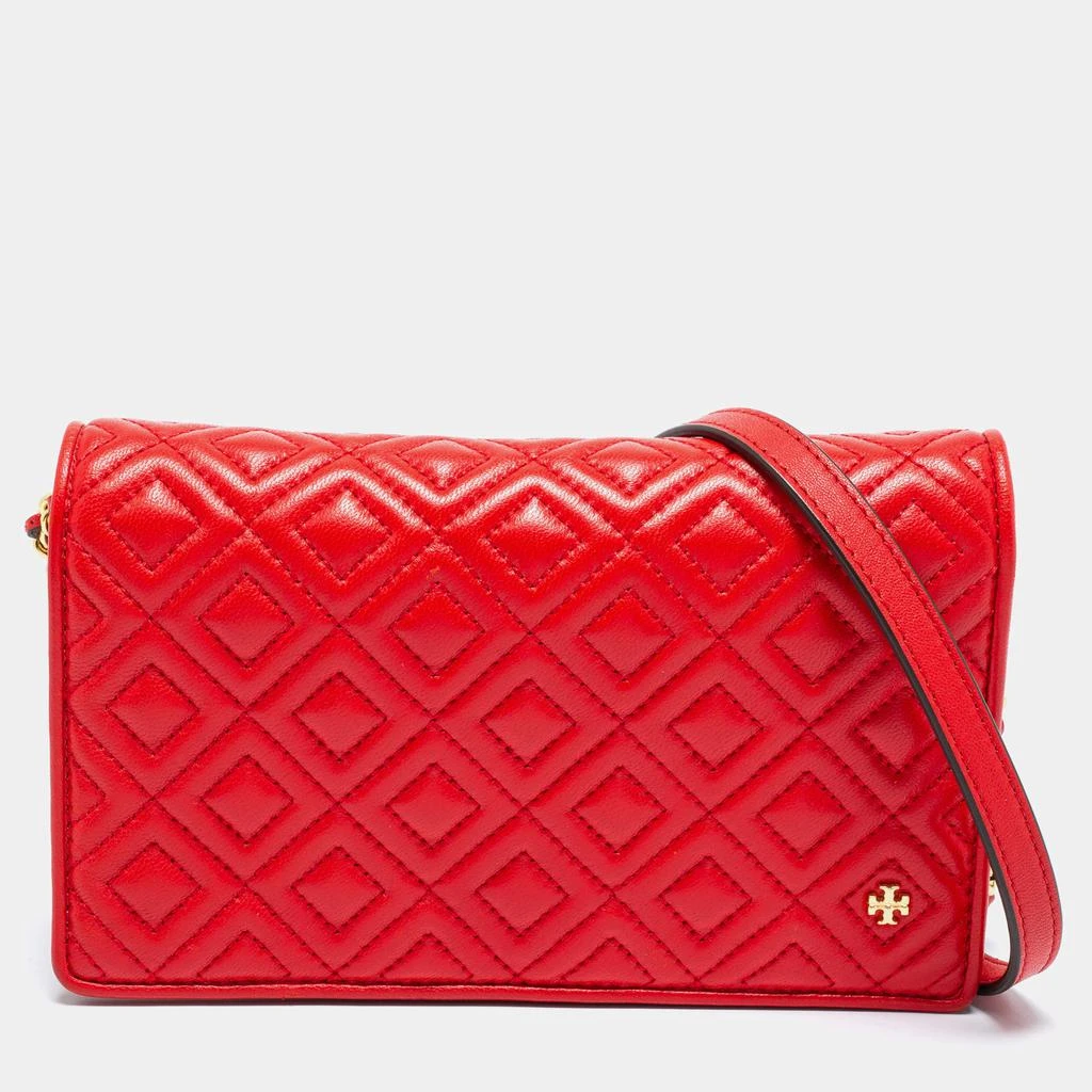 商品[二手商品] Tory Burch|Tory Burch Red Quilted Leather Fleming Flat Wallet Crossbody Bag,价格¥1389,第1张图片