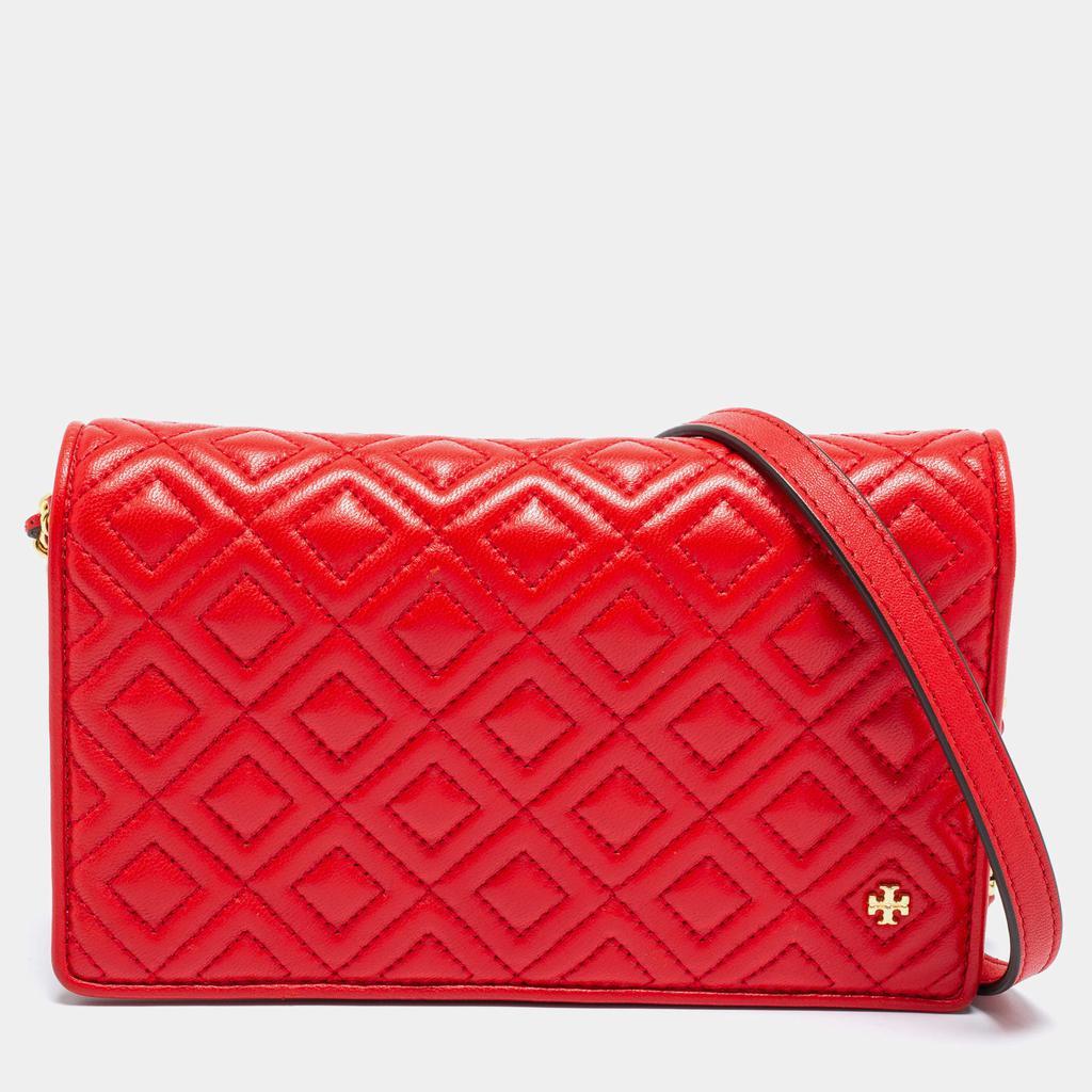 商品[二手商品] Tory Burch|Tory Burch Red Quilted Leather Fleming Flat Wallet Crossbody Bag,价格¥1595,第1张图片
