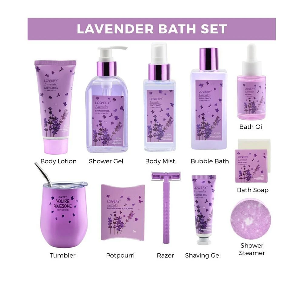 商品Lovery|Lavender Body Care Gift Set, Aromatherapy Bath Kit Spa Gift Basket, 12 Piece,价格¥524,第2张图片详细描述