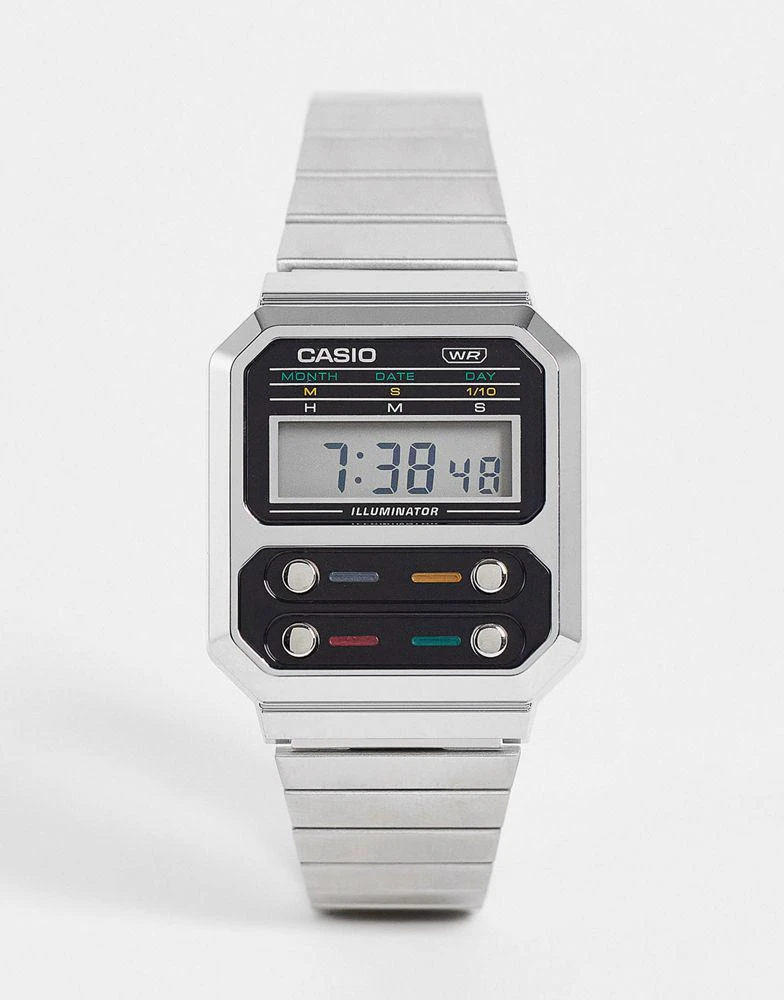 商品Casio|Casio Revival F-100 unisex digital bracelet watch in silver A100WE-1AEF,价格¥398,第1张图片