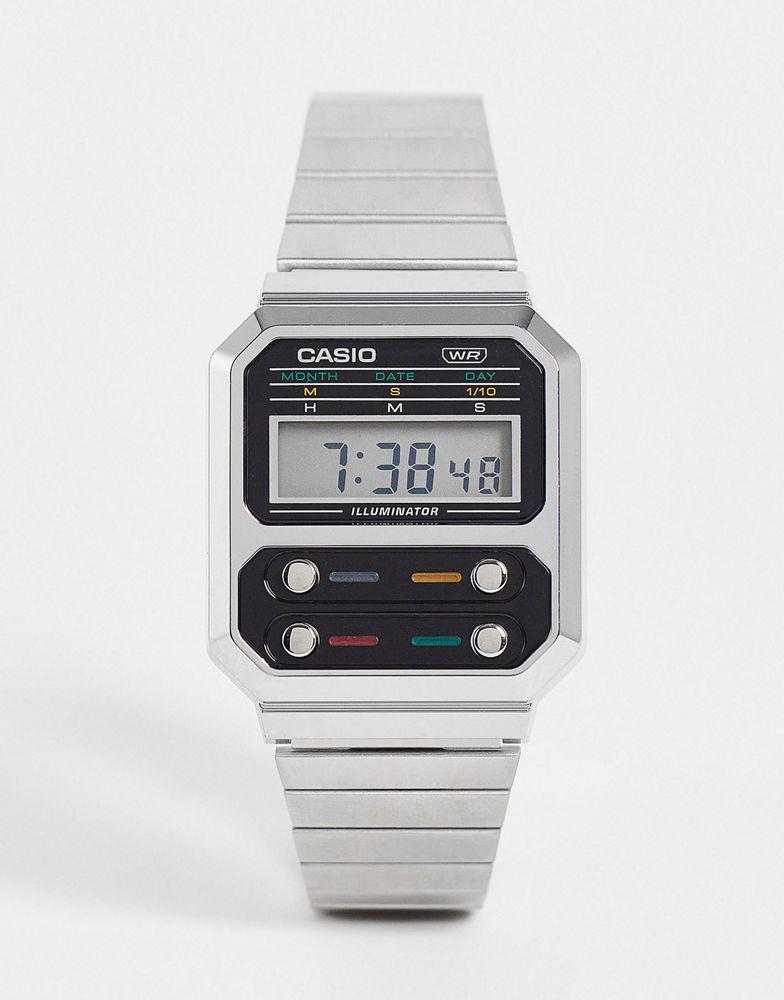 商品Casio|Casio Revival F-100 unisex digital bracelet watch in silver A100WE-1AEF,价格¥427,第1张图片