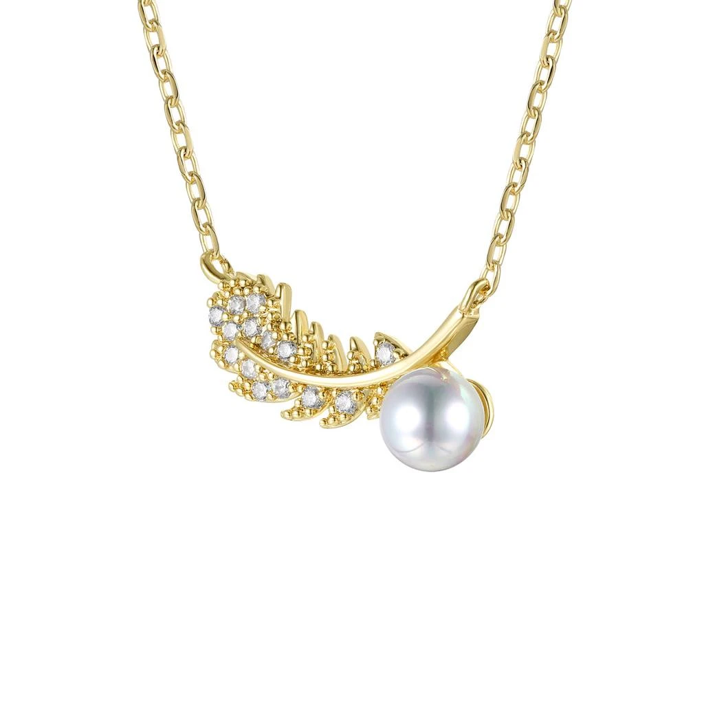 商品Rachel Glauber|Rg 14k Gold Plated with Diamond Cubic Zirconia & Faux Pearl Fern Leaf Pendant Necklace,价格¥434,第2张图片详细描述