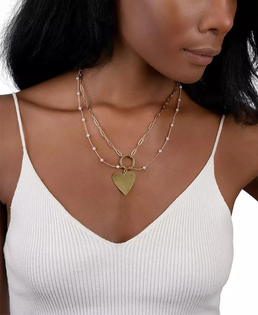 商品ADORNIA|14k Gold-Plated Paperclip Chain & Mother-of-Pearl Draping Heart Pendant Statement Necklace, 18" + 3" extender,价格¥248,第2张图片详细描述