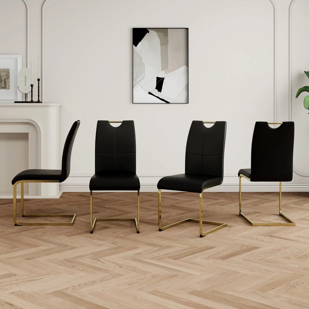 商品Streamdale Furniture|Streamdale Faux Leather Dining Chairs Set of 4,价格¥4346,第2张图片详细描述