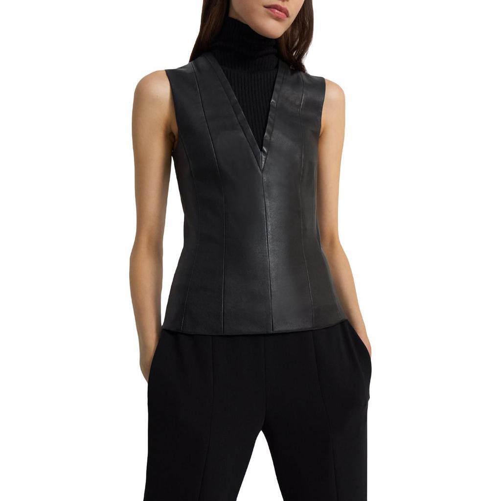 商品Theory|Theory Womens Urban Leather Ribbed Knit Pullover Sweater,价格¥915,第1张图片