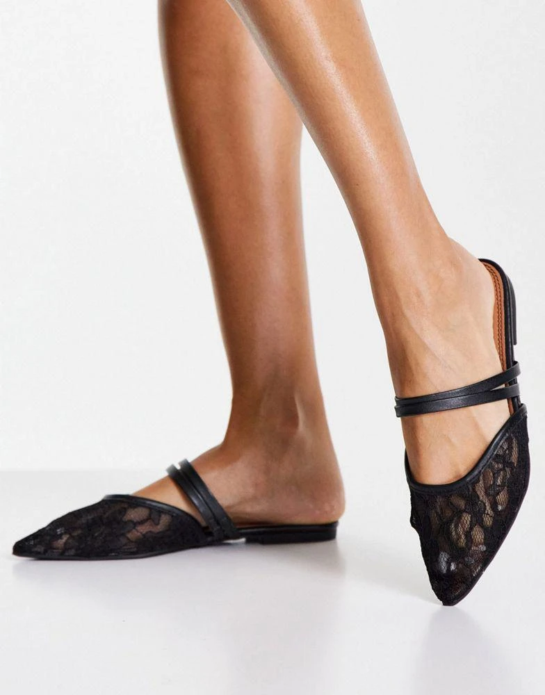 商品ASOS|ASOS DESIGN Lesley pointed ballet flats in black lace,价格¥78,第1张图片