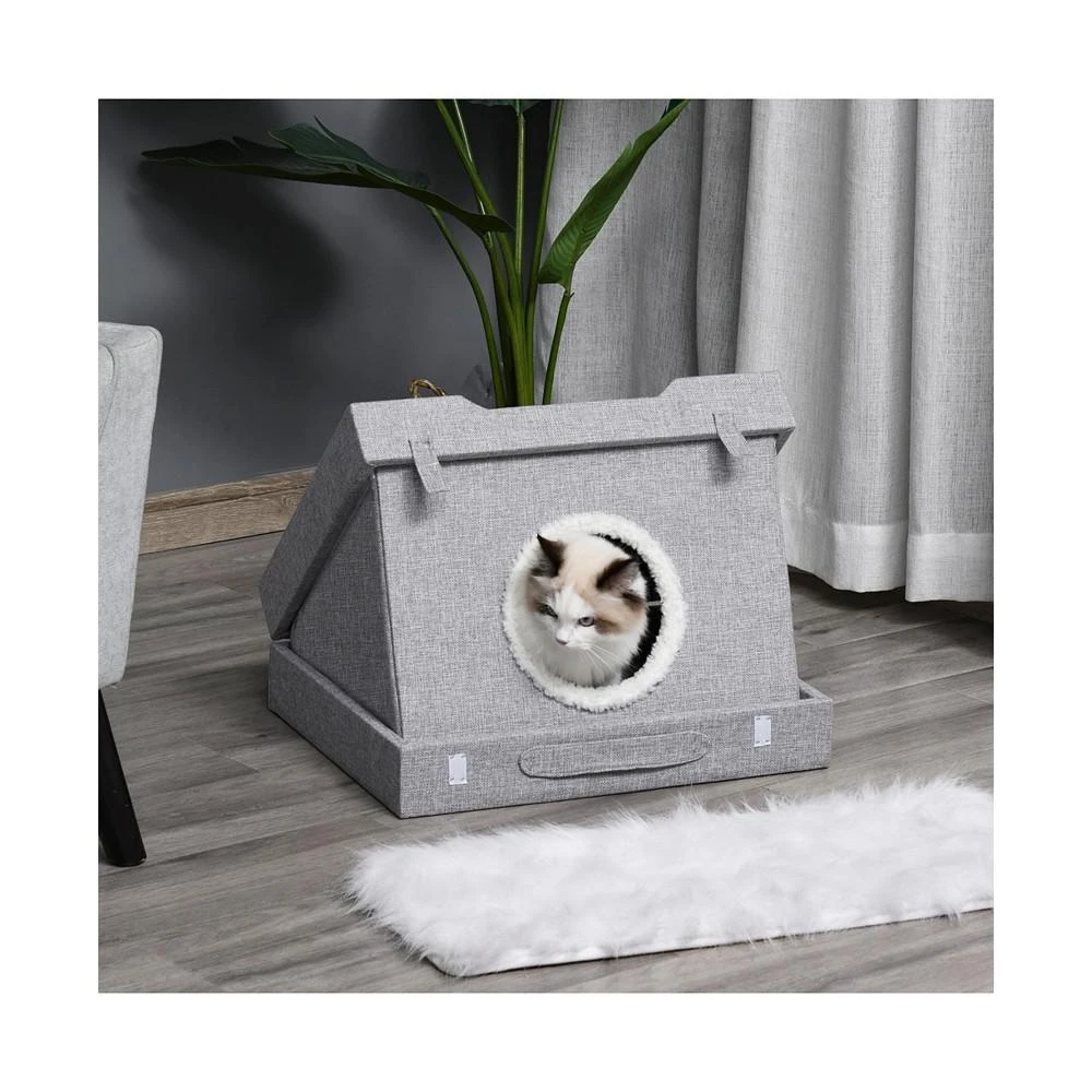 商品PawHut|Cat House Foldable Kitten Condo Pet Bed w/ Soft Cushion Scratching Pad,价格¥335,第2张图片详细描述