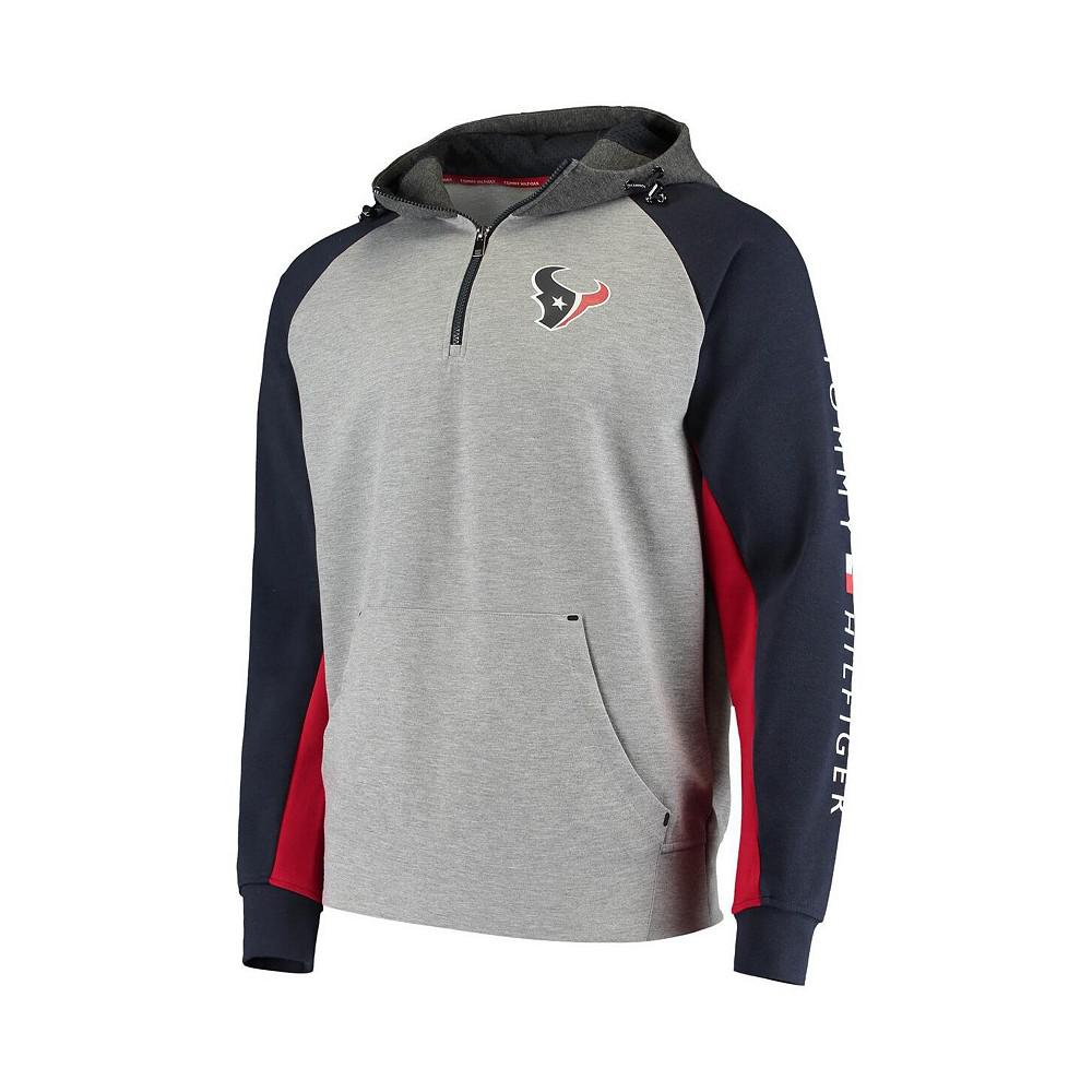 Men's Heathered Gray and Navy Houston Texans Color Block Quarter-Zip Pullover Hoodie商品第2张图片规格展示