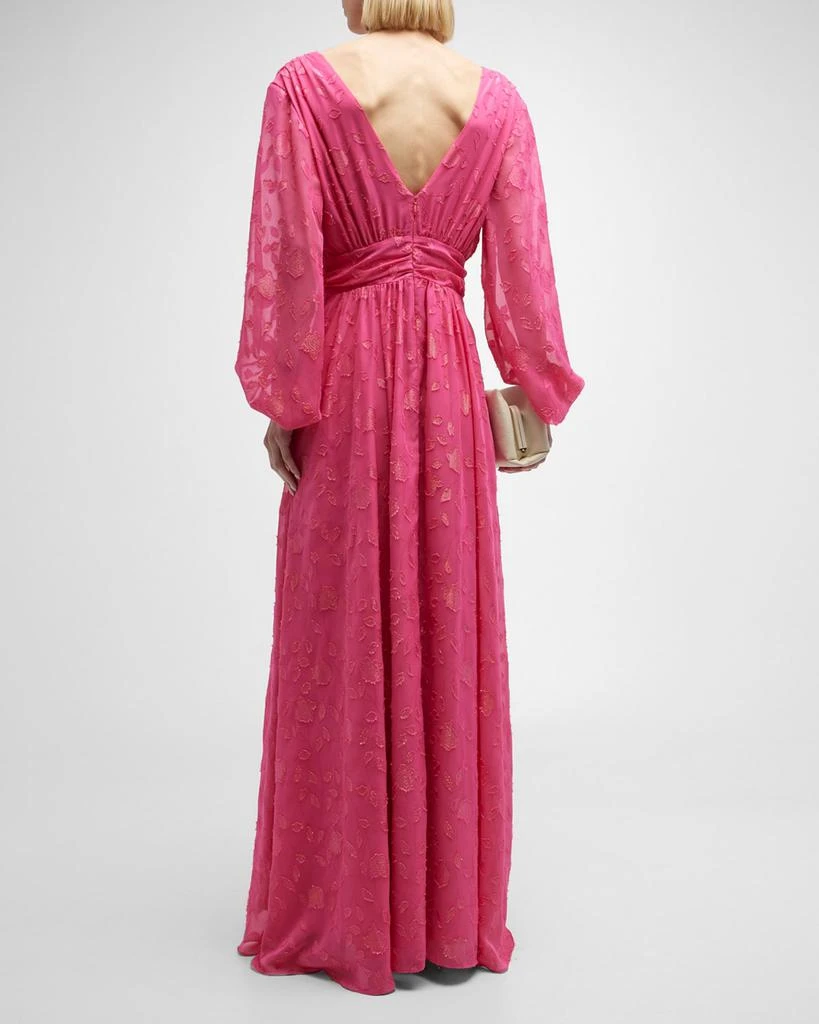 商品One33 Social|Deep V-Neck Balloon-Sleeve Floral Burnout Gown,价格¥899,第5张图片详细描述