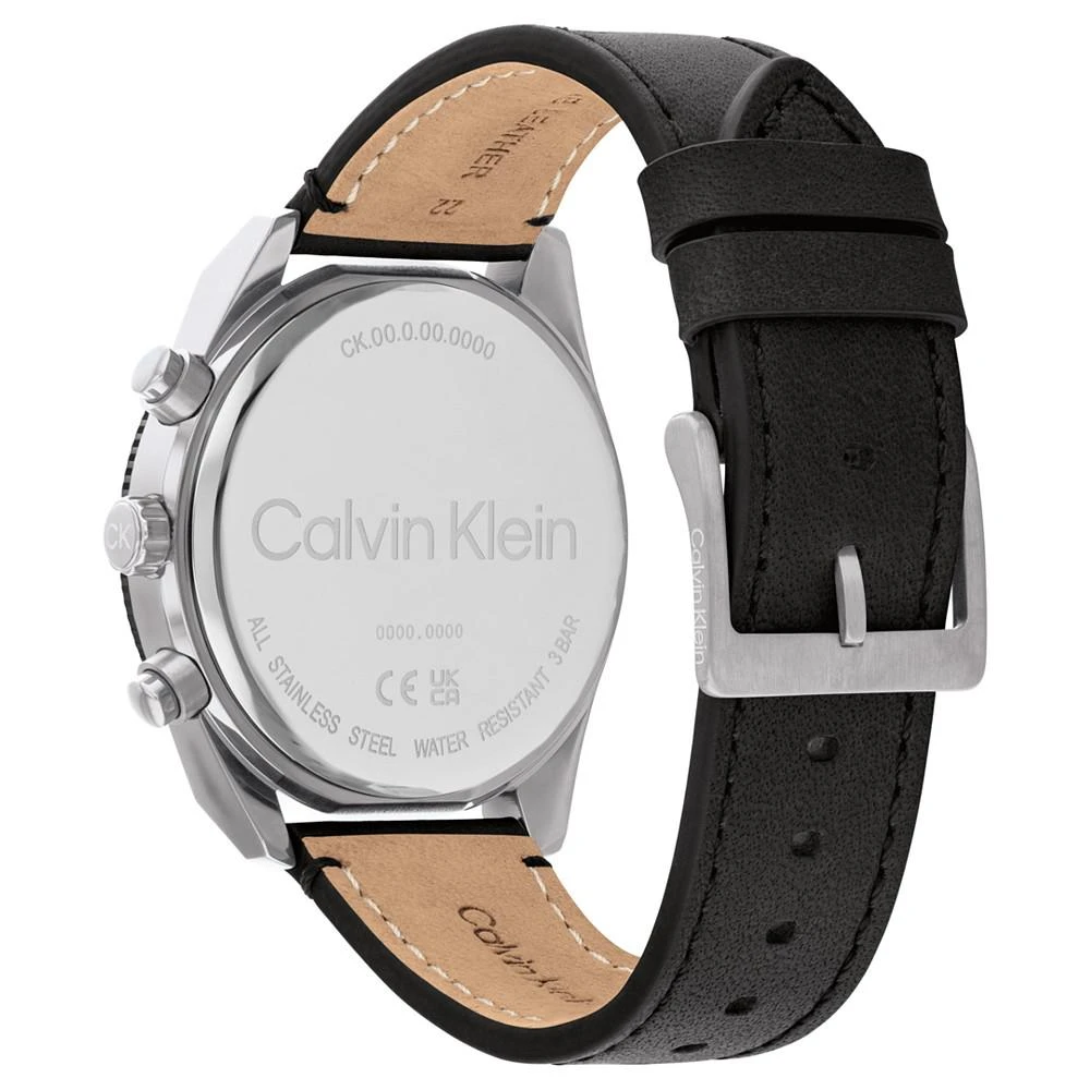 商品Calvin Klein|Men's Multifunction Black Leather Strap Watch 44mm,价格¥1205,第3张图片详细描述