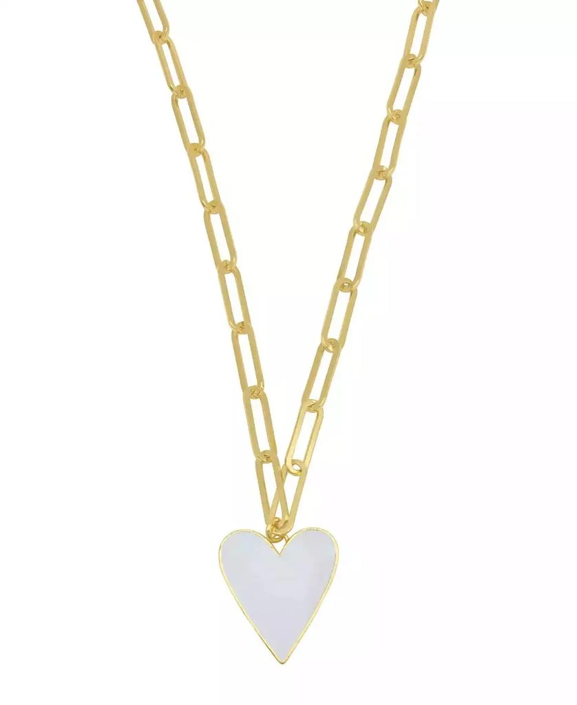 商品ADORNIA|20-22" Adjustable 14K Gold Plated White Enamel Heart Paper Clip Chain Necklace,价格¥135,第1张图片