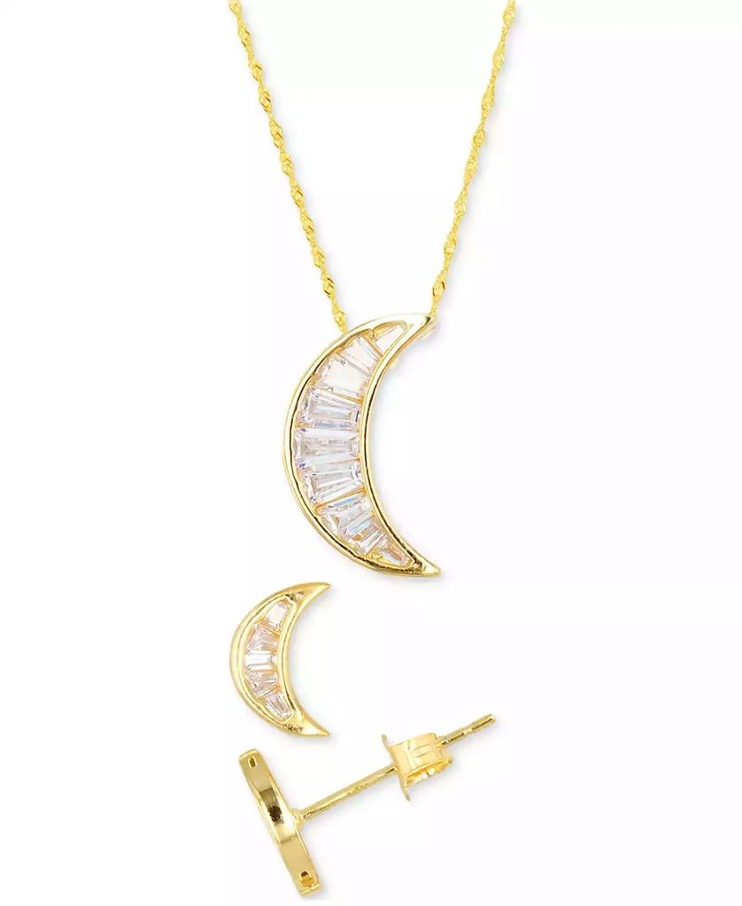 商品Macy's|2-Pc. Set Cubic Zirconia Baguette Crescent Moon Pendant Necklace & Matching Stud Earrings in 14k Gold-Plated Sterling Silver,价格¥169,第1张图片