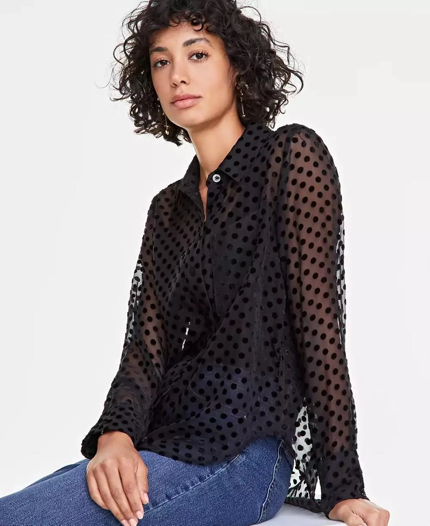 商品On 34th|Women's Chiffon Flocked Polka-Dot Shirt, Created for Macy's,价格¥153,第2张图片详细描述