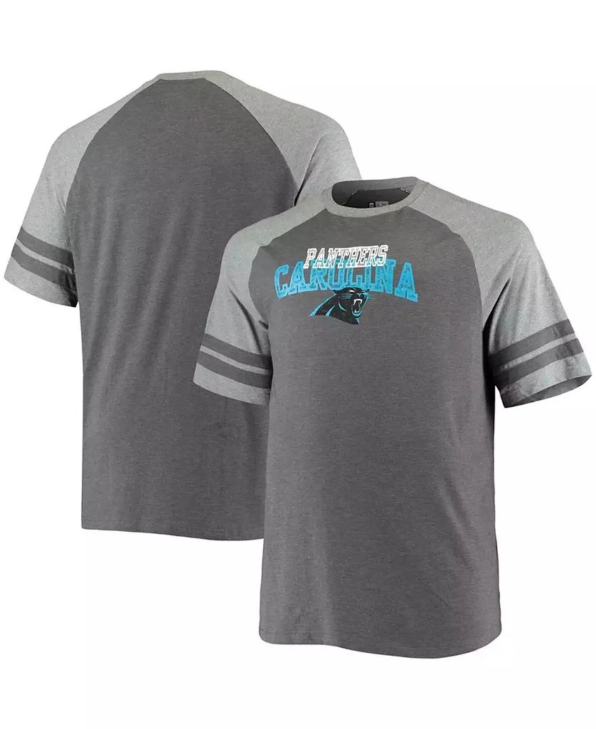 商品Fanatics|Men's Big and Tall Charcoal, Heathered Gray Carolina Panthers Two-Stripe Tri-Blend Raglan T-shirt,价格¥295,第1张图片