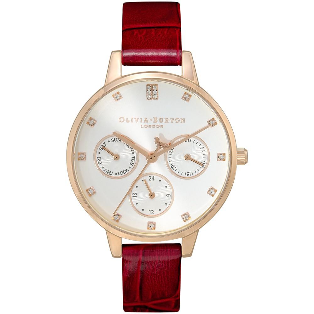 Women's Multifunction Burgundy Leather Strap Watch 34mm商品第1张图片规格展示