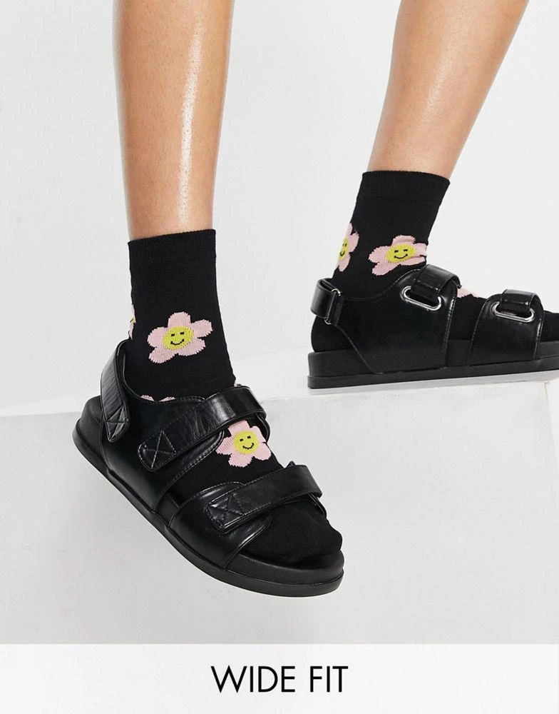 商品ASOS|ASOS DESIGN Wide Fit Factually sporty sandals in black,价格¥67,第1张图片