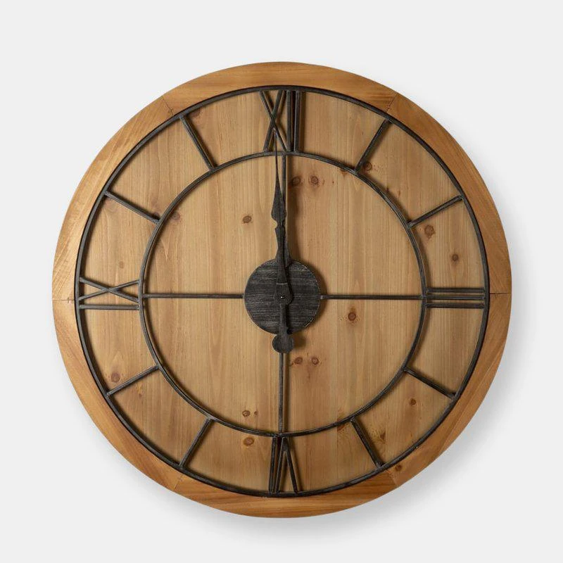 商品Hill Interiors|Hill Interiors Williston Wooden Wall Clock (Brown/Black) (90cm x 5cm x 90cm),价格¥1756,第1张图片