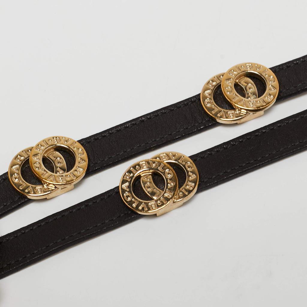 Bvlgari Interlocking Rings Brown Leather  Double Coiled Bracelet商品第2张图片规格展示