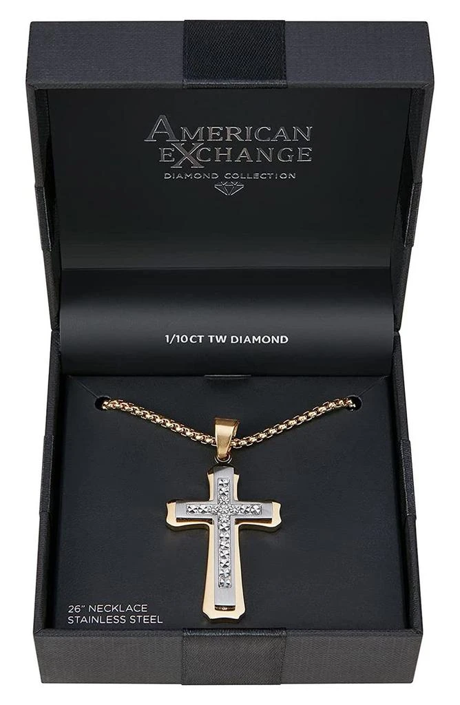 商品English Laundry|Men's Two-Tone Stainless Steel Diamond Embellished Cross Pendant Necklace - 0.10 ctw,价格¥187,第3张图片详细描述