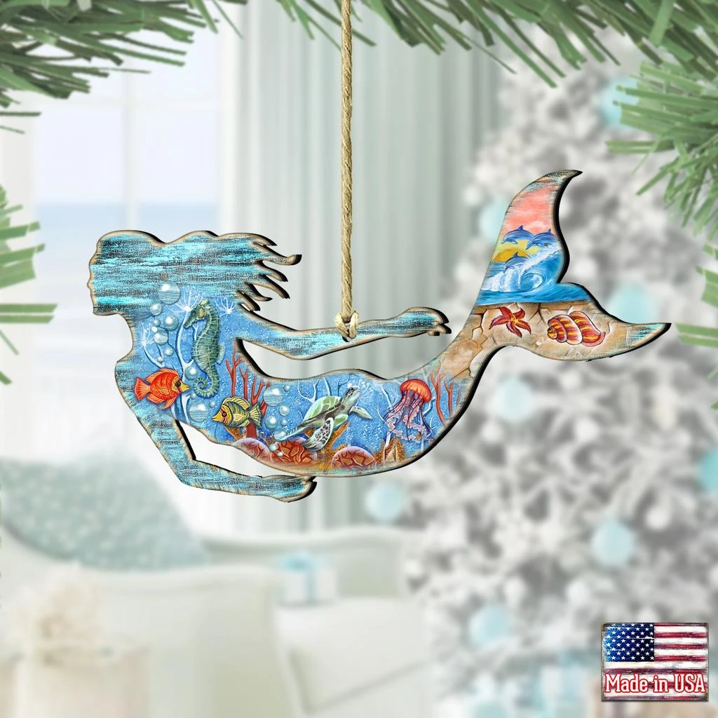 商品Designocracy|Designocracy SeaWorld Mermaid Wood Ornaments Set of 2 G.DeBrekht Coastal,价格¥204,第2张图片详细描述