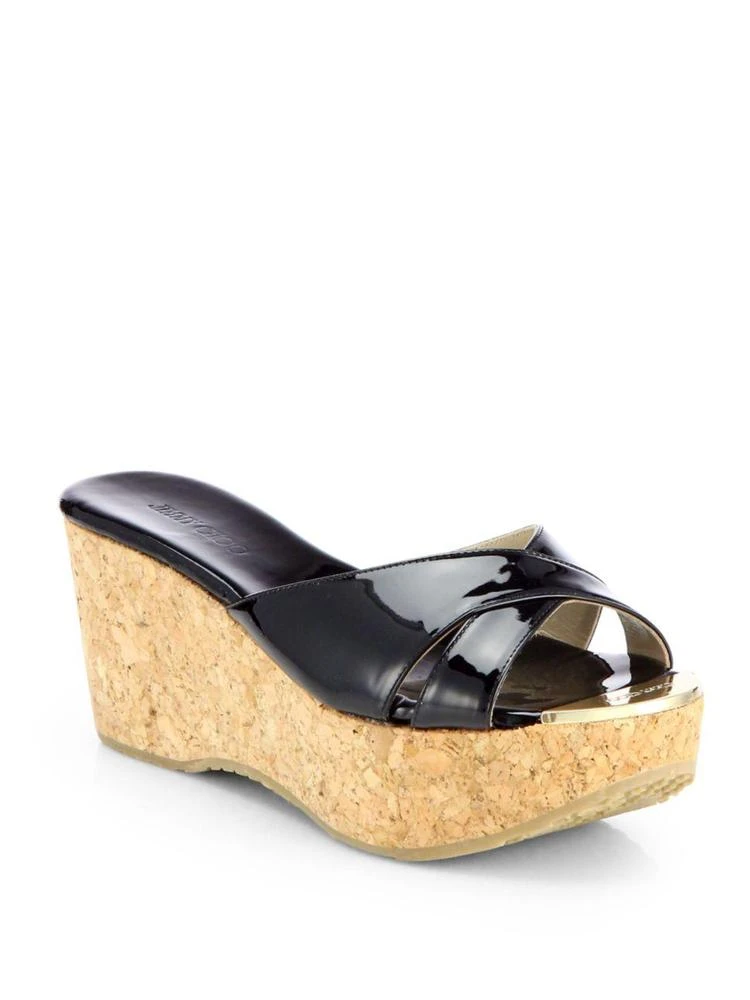 商品Jimmy Choo|Prima Patent Leather Cork Wedge Sandals,价格¥1771,第1张图片