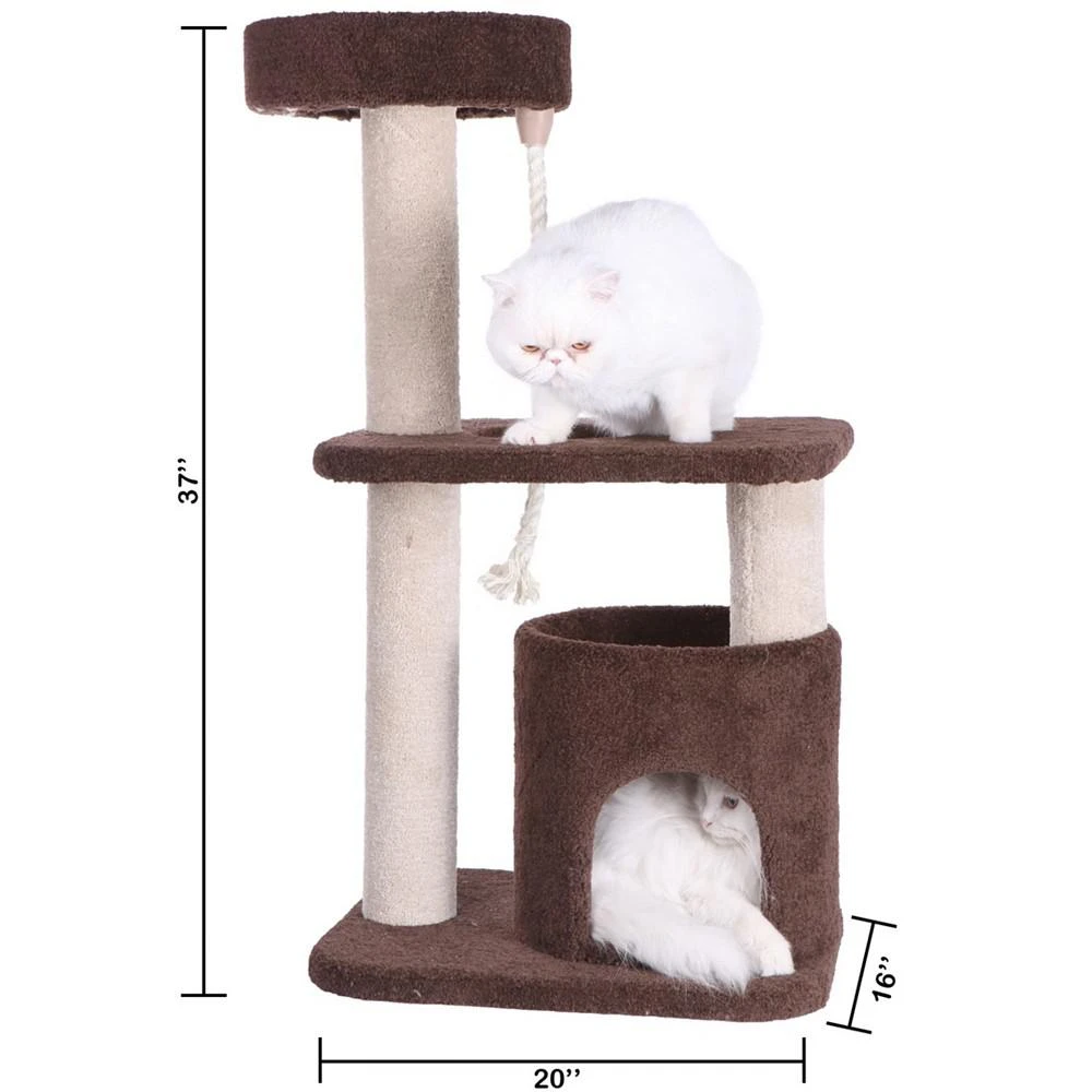 3-Tier Carpeted Real Wood Cat Tree Condo 商品