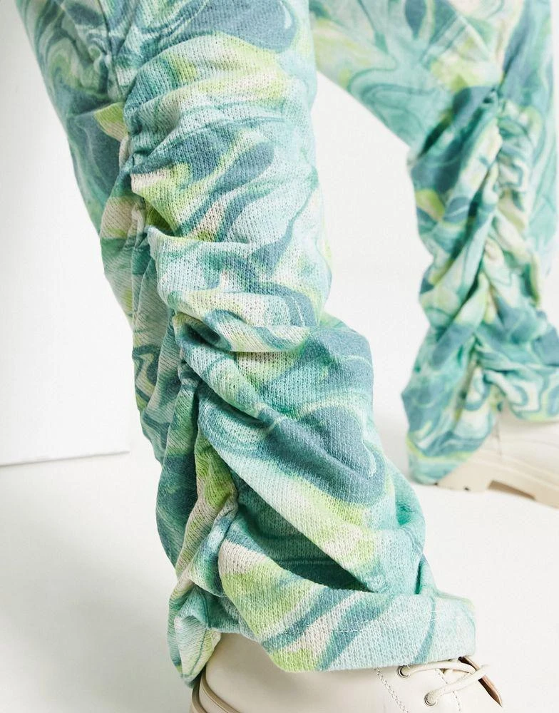 商品Jaded London|Jaded London ruched hem knitted trousers in turquoise swirl print,价格¥126,第3张图片详细描述