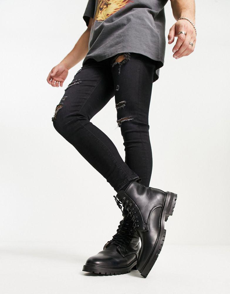AllSaints Laker lace up leather boots in black商品第1张图片规格展示