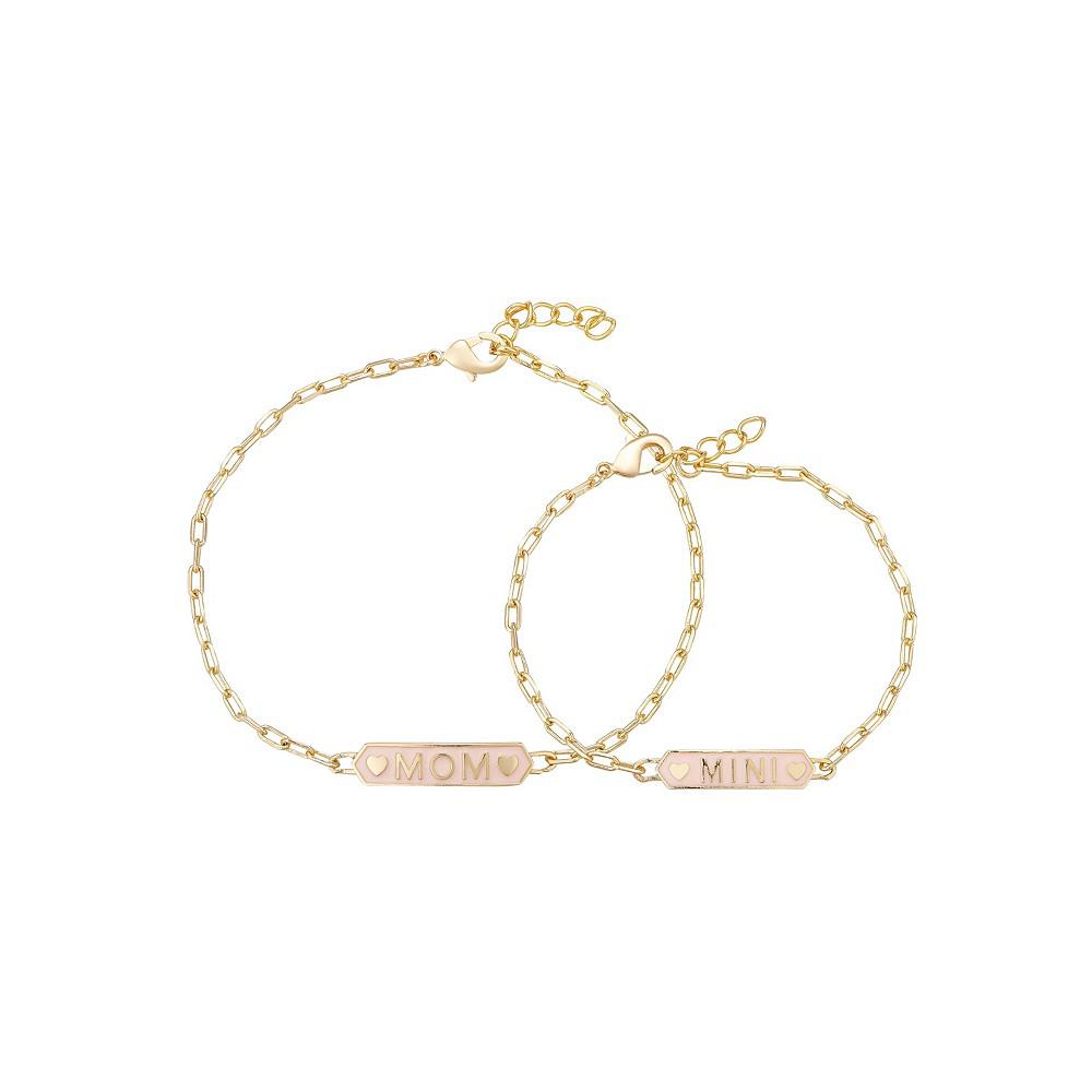 Enamel "Mom" and "Mini" Bar Chain Bracelet Set with Extender in 14K Gold Flash-Plated商品第1张图片规格展示