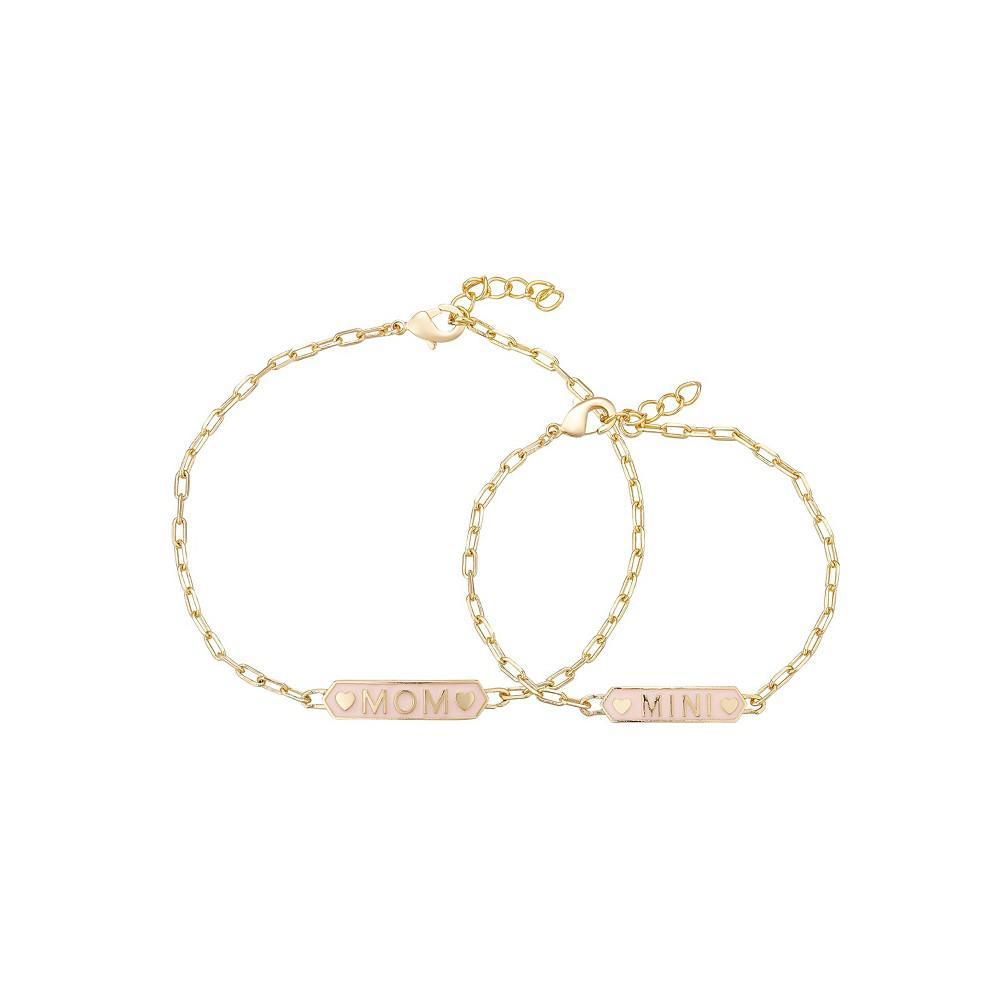 商品Unwritten|Enamel "Mom" and "Mini" Bar Chain Bracelet Set with Extender in 14K Gold Flash-Plated,价格¥111,第1张图片