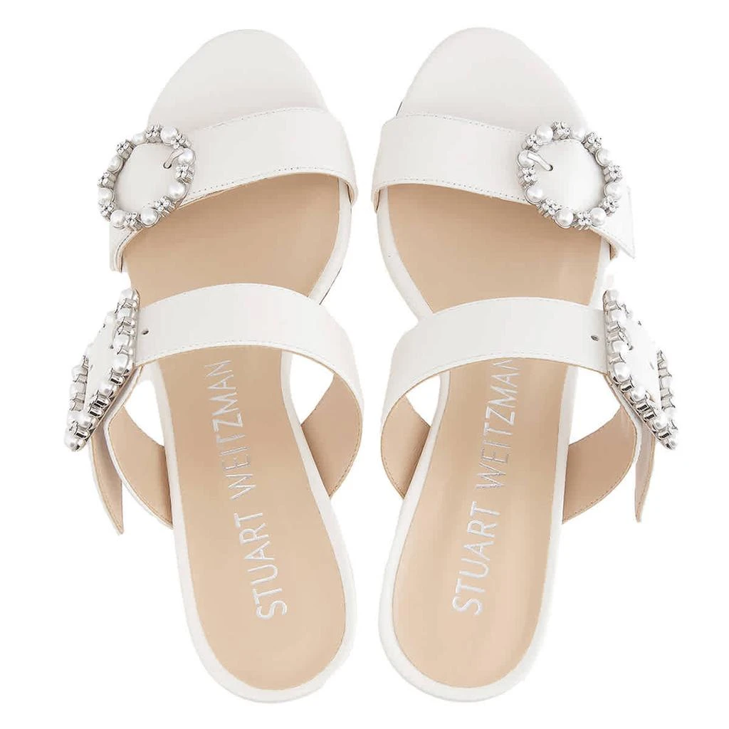 商品Stuart Weitzman|Ladies White Pearl Geo Buckle 75 Slide Sandals,价格¥3713,第2张图片详细描述