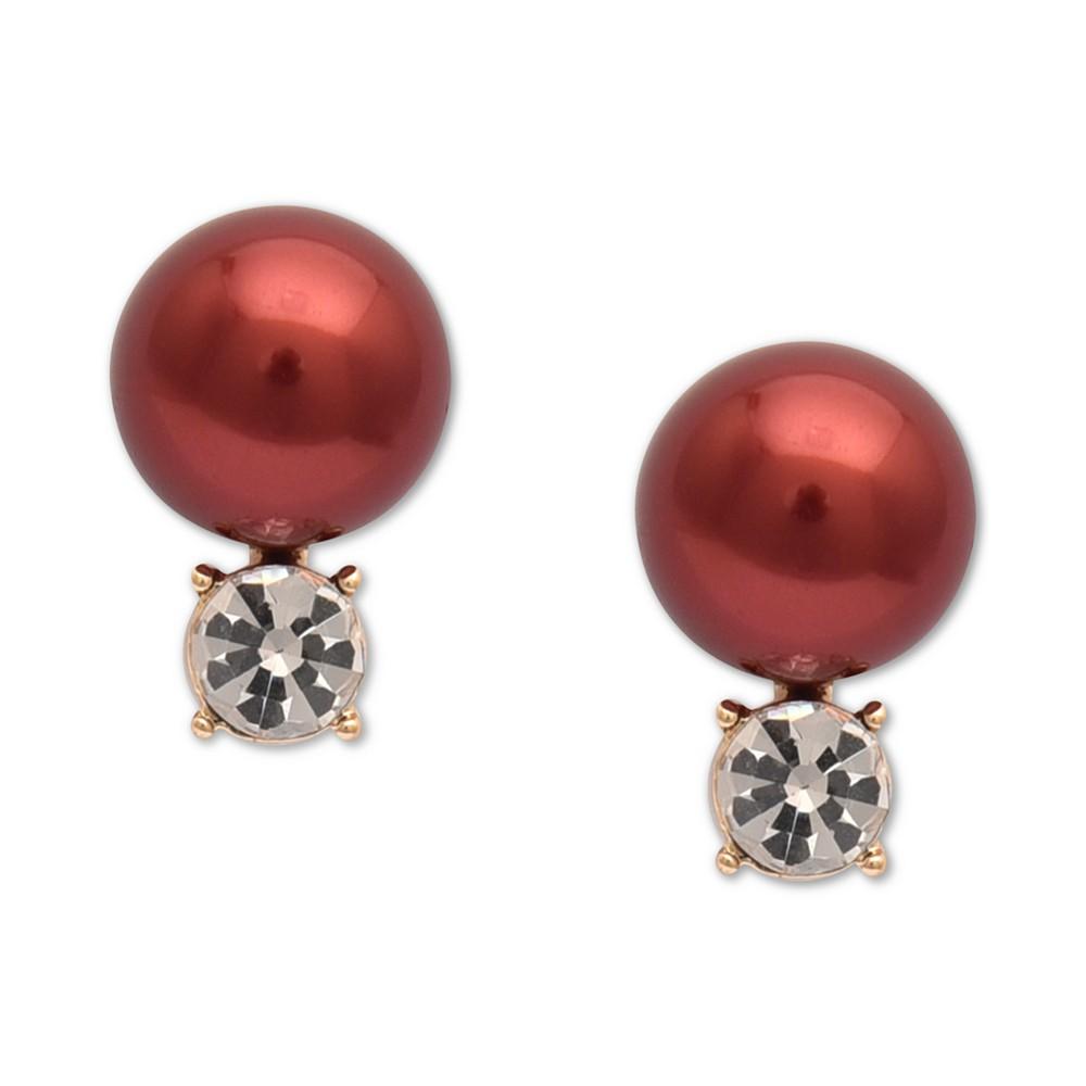 Gold-Tone Crystal & Colored Imitation Pearl Stud Earrings, Created for Macy's商品第1张图片规格展示