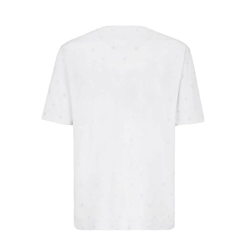 商品Fendi|【预售3-7天】FENDI/芬迪 22年早春新款 男士白色纯棉植绒微型老花图案短袖T恤FY0936AITZF0QA0,价格¥43340,第6张图片详细描述