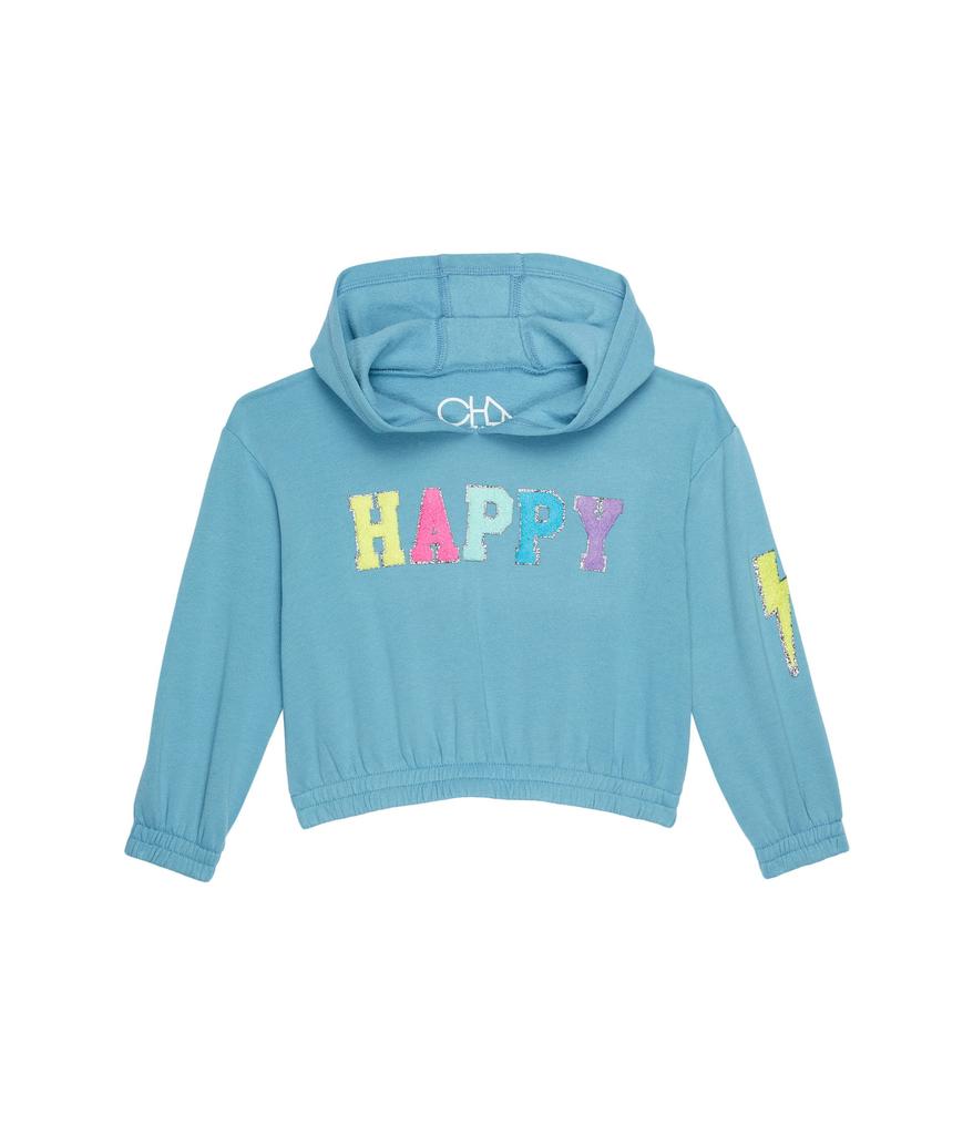 Glitter Smiley Vintage Fleece Hoodie w/Chenille Patches (Toddler/Little Kids)商品第1张图片规格展示