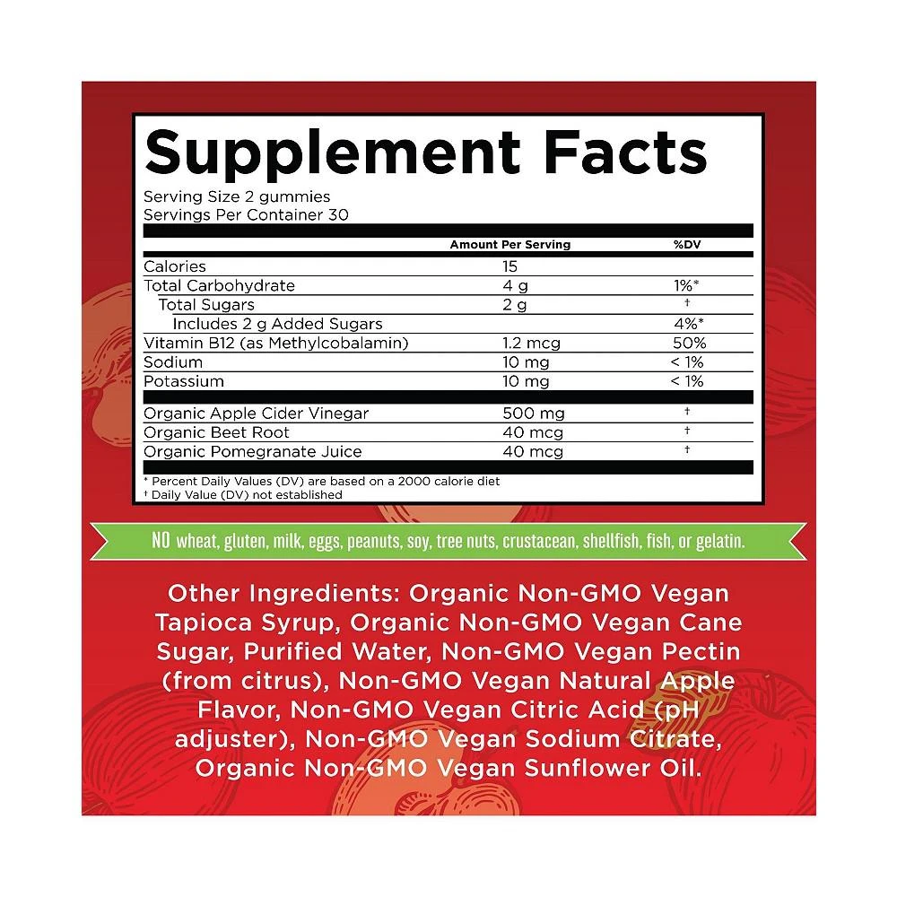 商品MaryRuth Organics|Apple Cider Vinegar Gummies, Apple, 60ct,价格¥149,第3张图片详细描述