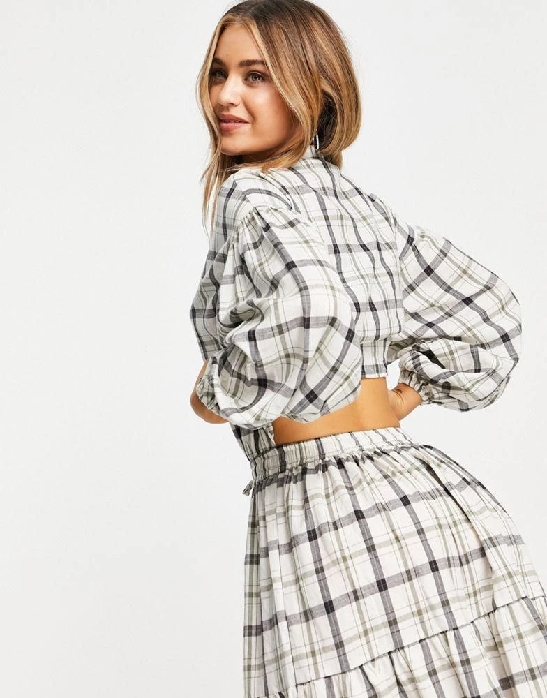 商品ASOS|ASOS DESIGN mini skater shirt dress with open back in check ,价格¥149,第2张图片详细描述