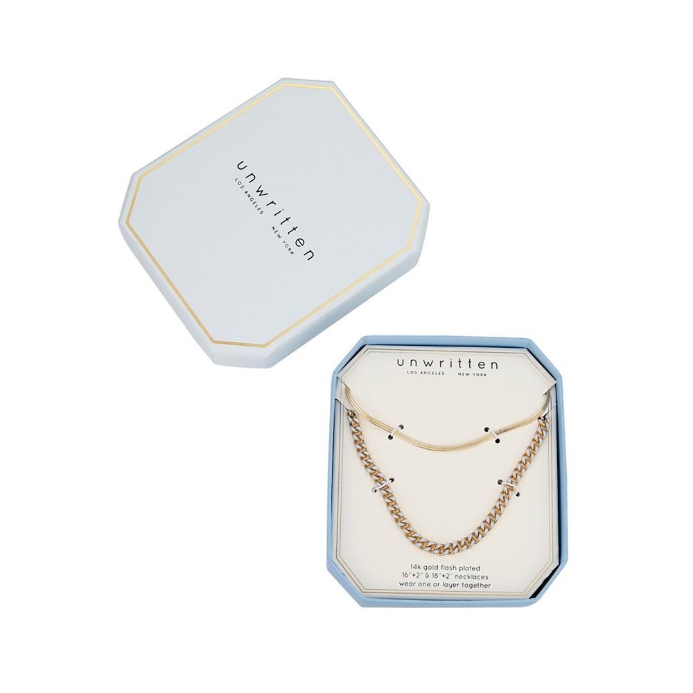 14K Gold Flash-Plated Light Blue Enamel Curb Chain and Herringbone Chain Necklace Set商品第3张图片规格展示