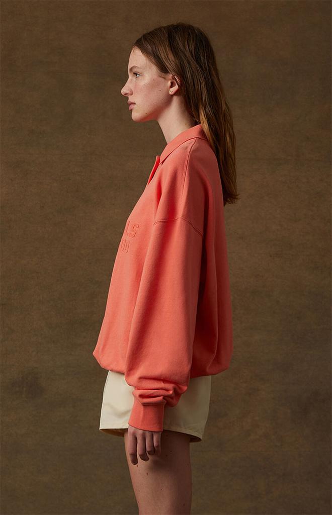 Women's Coral Long Sleeve Polo Sweatshirt商品第3张图片规格展示