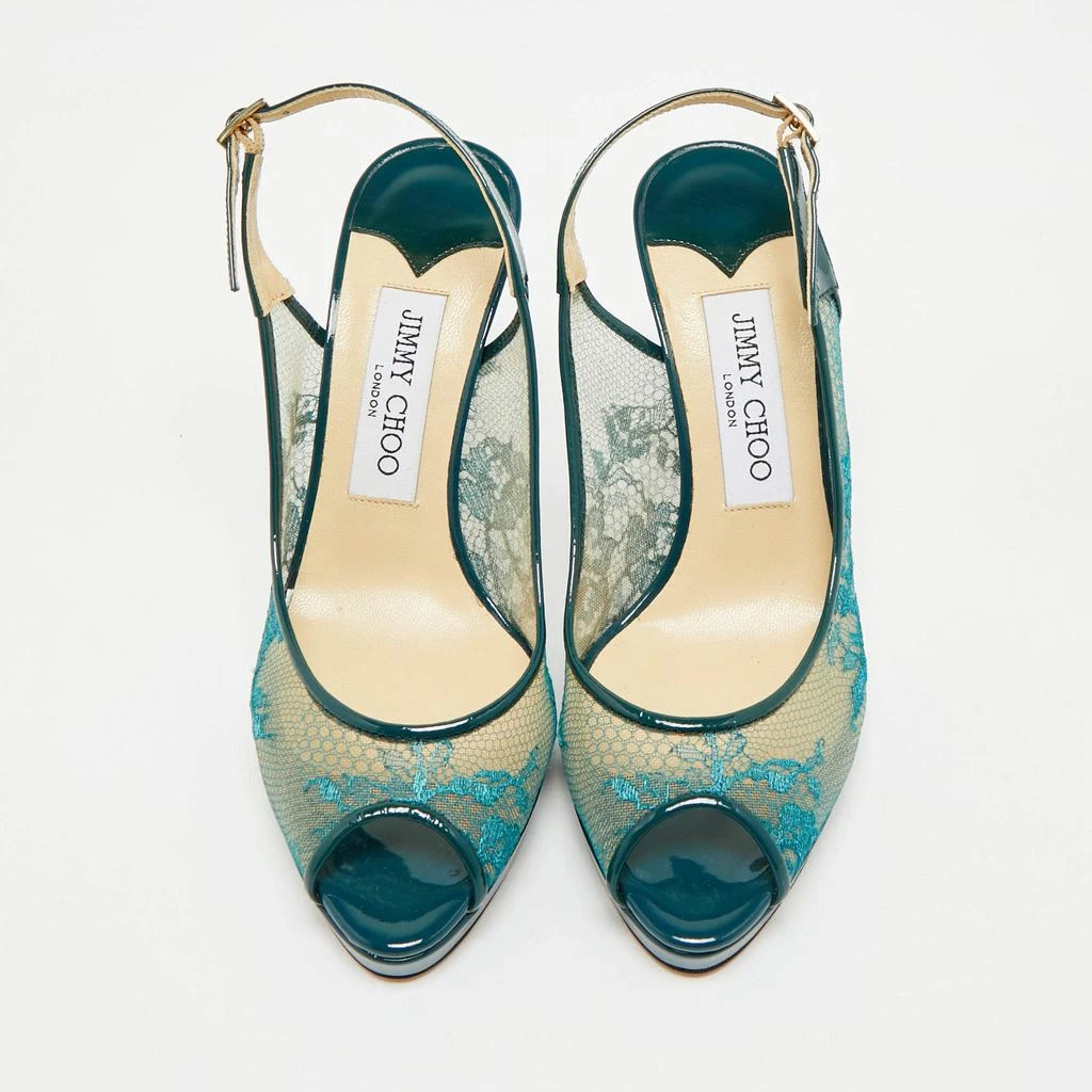 商品[二手商品] Jimmy Choo|Jimmy Choo Green Lace and Patent Leather Nova Peep-Toe Slingback Sandals Size 36,价格¥3070,第3张图片详细描述