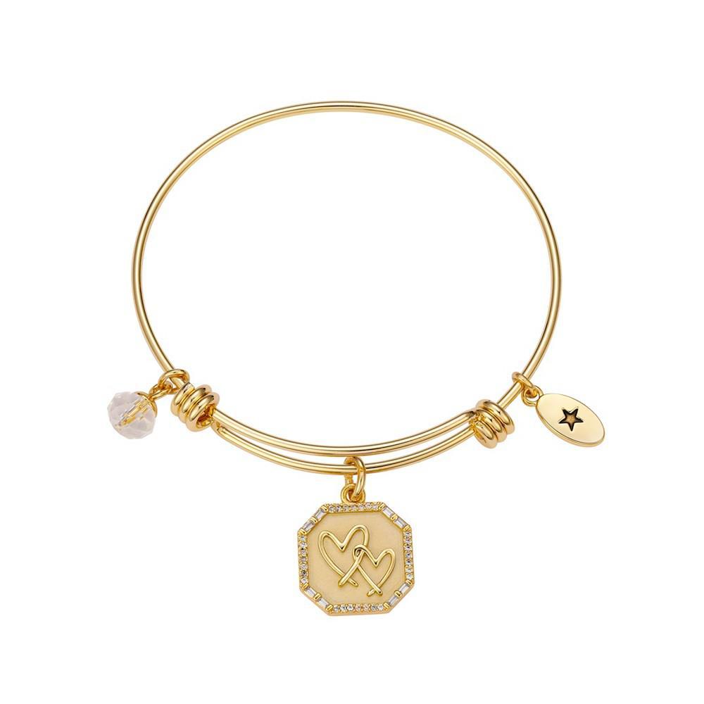 商品Unwritten|Stainless Steel Bangle with 14K Gold Flash-Plated Brass Cubic Zirconia Double Heart Charm,价格¥369,第1张图片