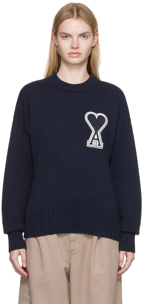 商品AMI|SSENSE Exclusive Navy Cotton Sweater,价格¥1326,第1张图片