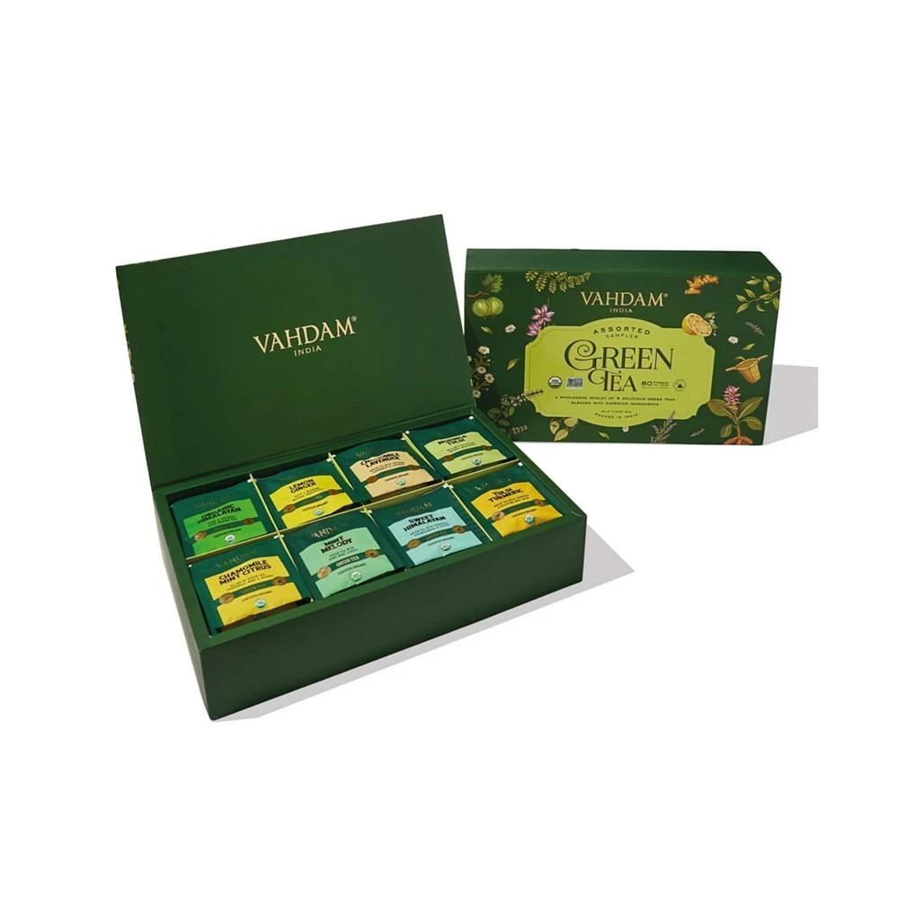 商品Vahdam Teas|Green Tea Variety Sampler Gift Set, 80 Long Leaf Pyramid Tea Bags,价格¥374,第1张图片