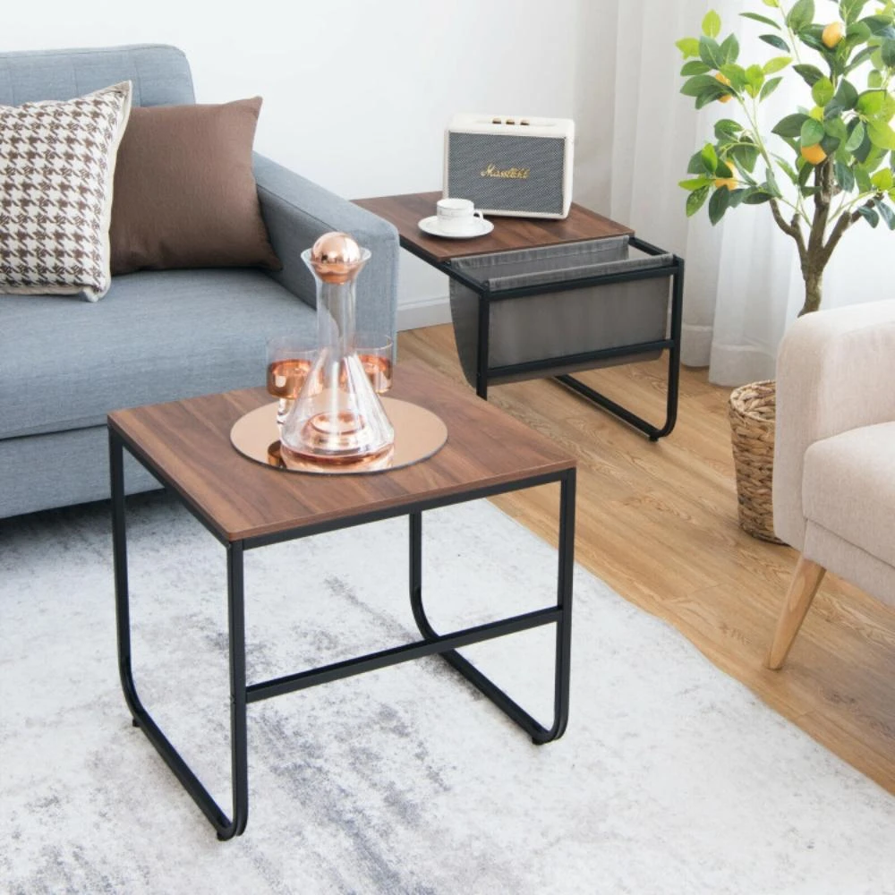 商品Hivvago|Set of 2 Nesting Coffee Tables with Side Pocket for Living Room Bedroom-Rustic Brown,价格¥822,第2张图片详细描述