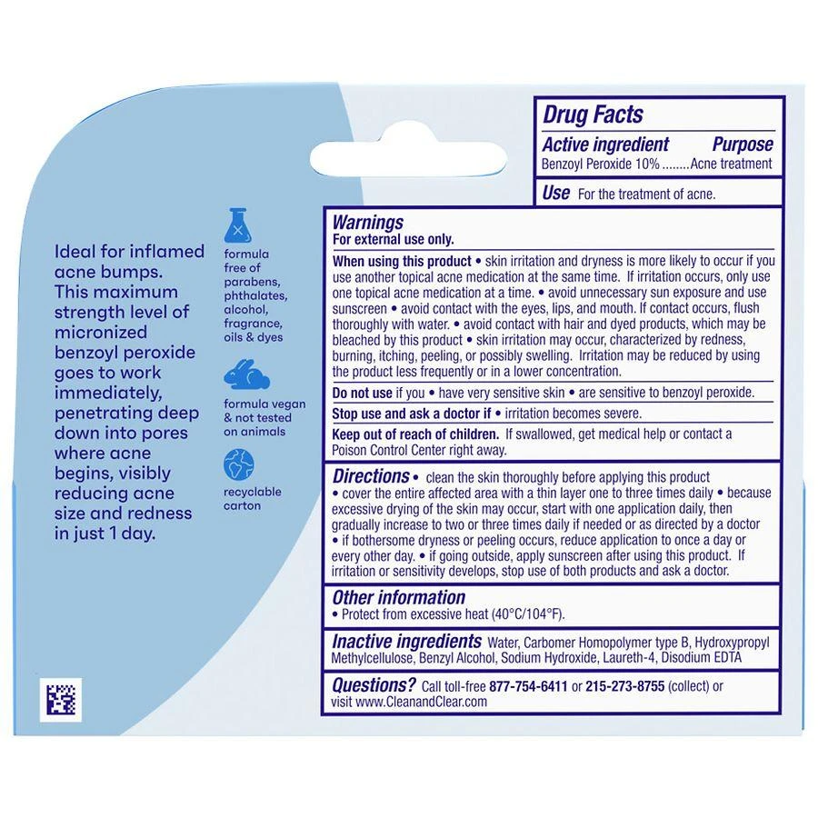 商品Clean & Clear|Persa-Gel 10 Acne Medication, 10% Benzoyl Peroxide Unspecified,价格¥67,第3张图片详细描述