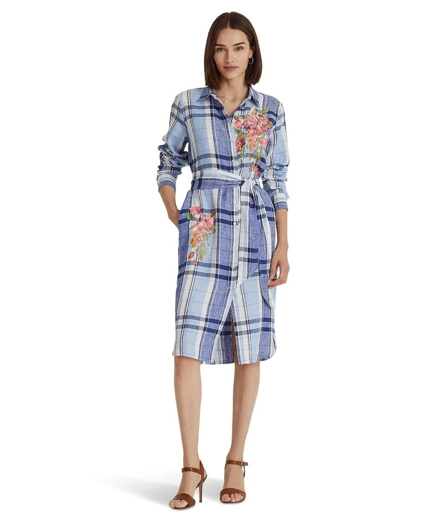 商品Ralph Lauren|Petite Floral & Plaid Linen Shirtdress,价格¥1171,第1张图片