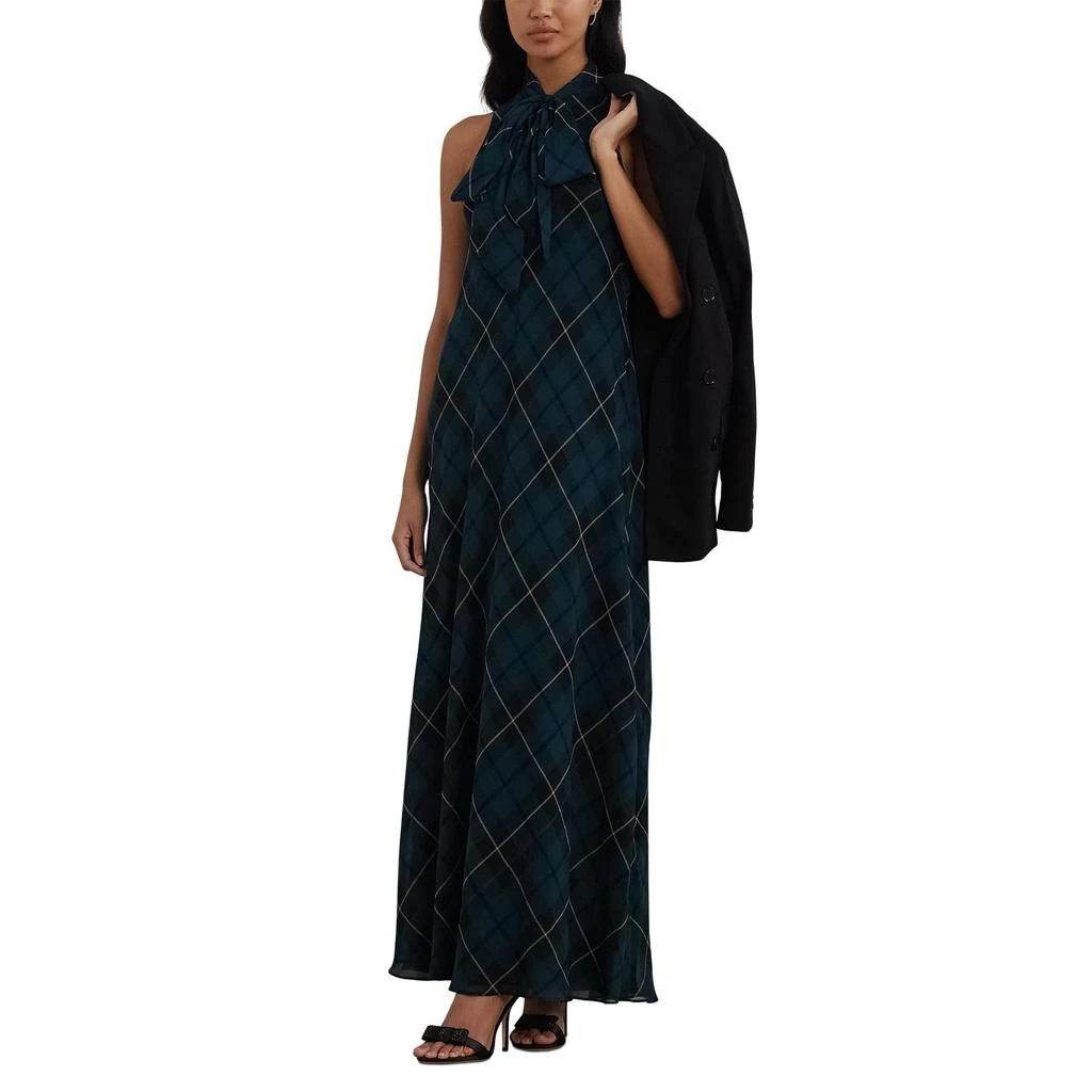 商品Ralph Lauren|Plaid Crinkle Georgette Tie-Neck Gown,价格¥2207,第1张图片