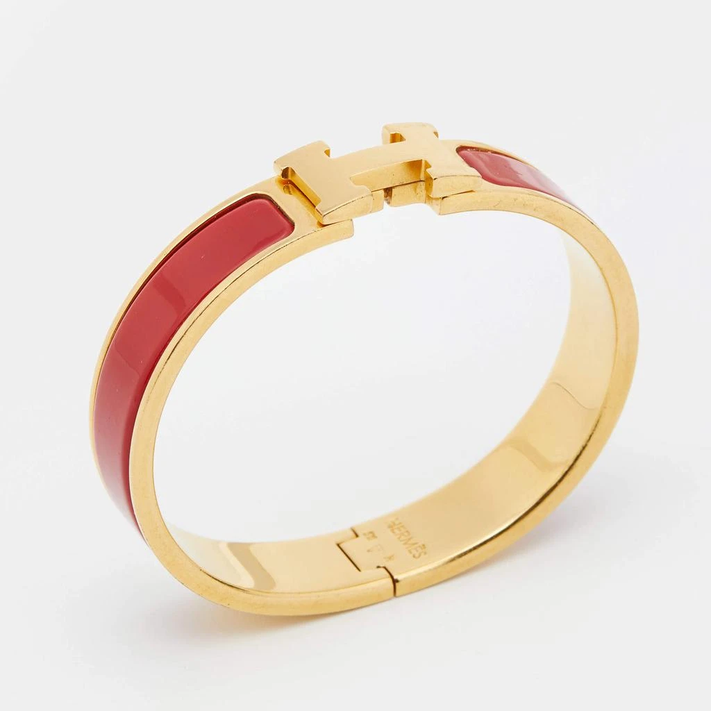 商品[二手商品] Hermes|Hermes Clic H Red Enamel Gold Plated Narrow Bracelet,价格¥2276,第3张图片详细描述